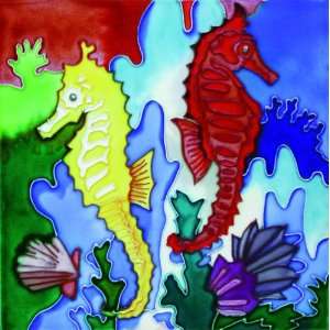   Tropical Seahorses 8x8x0.25 inches Picture Art Tiles 