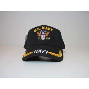  Us Navy Baseball Hat Cap Black Adj. Velcro Back New 