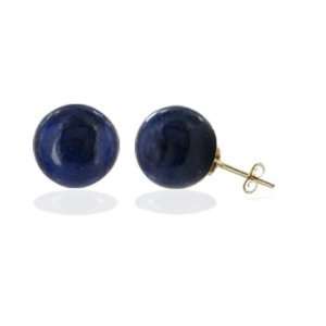   14 KT Yellow Gold Blue Lapis Dyed Jade 14k Stud Post Earrings Jewelry