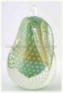 Murano Glass Pear Bookend Teal Blue Aventurine Bubbles  