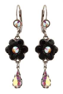 Michal Negrin Silver Plated Earrings made with Pink & Blue Flower 