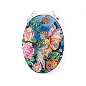 com Amia Hand Painted Glass Suncatcher with Rose Fairy Design, Beaded 