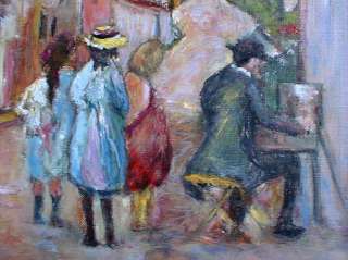 MODERN OIL PAINTING FRENCH CHILDREN WATCH TOWN PAINTER  