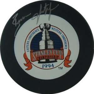 Brian Leetch Autographed Hockey Puck   1994 Stanley Cup   Autographed 