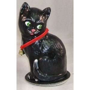 Ino Schaller Paper Mache Halloween Black Cat with Bell  