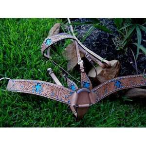  BRIDLE BREAST COLLAR WESTERN LEATHER HEADSTALL BLUE CROSS 