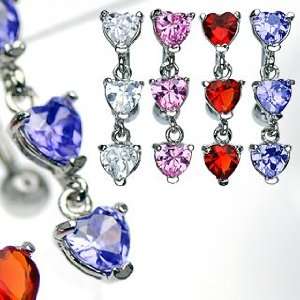 Fancy Top Down Heart Prong Setting Red Cubic Zircoinia Belly Rings 