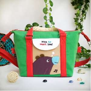   Applique Duffle Tote Bag / Shoulder Bag / Travel Bag (9.6*9.3*4.1