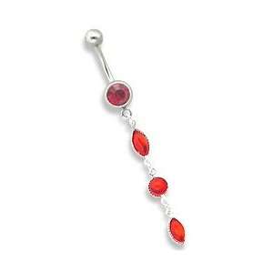   GEM WITH 3 GLASS CHARMS DANGLE BELLY RING 10g 1/2~13mm Lt. Sapphire