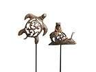 SET of 4 Cast Iron Sea Turtle and Frog Garden Stakes