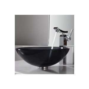   Black Glass Vessel Sink and Unicus Faucet Chrome C GV 104 12mm 14300CH