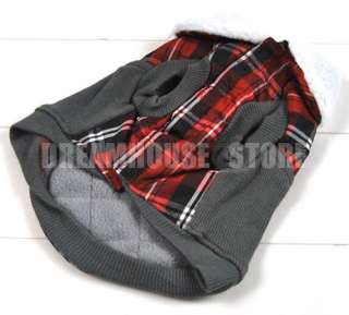 New Checker Flanel Lining Winter Coat Vest Dog Clothes S M L  