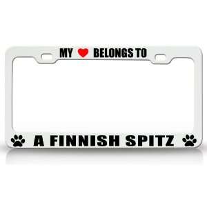MY HEART BELONGS TO A FINNISH SPITZ Dog Pet Steel Metal Auto License 