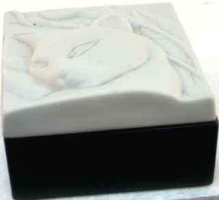 VINTAGE White Bisque CAT DRESSER BOX  