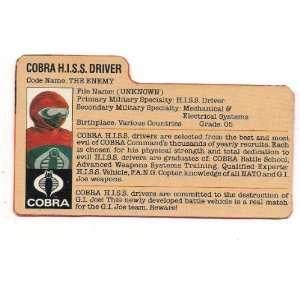 GI JOE COBRA H.I.S.S. DRIVER Code Name The Enemy FILE CARD PEACH 