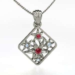   Pendant, Sterling Silver Necklace with Ruby & Aquamarine Jewelry