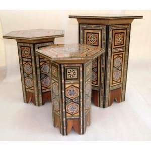 New Set of 3 Top Quality Mosaic Wood Side Coffee Tables Top Quality 