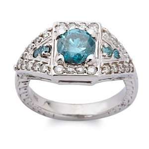  Blue And White Diamond Ring In 14kt White Gold. Size 9 
