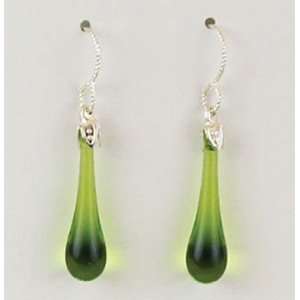  Fenton Art Glass   Chartreuse Satin Teardrop Earring 
