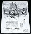  MAGAZINE PRINT AD, NICHOLS & STONE, HOME OF WINDSOR CHAIRS, COLONIAL