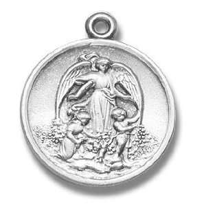  Medium Round Guardian Angel Medal w/18 Chain   Boxed St 