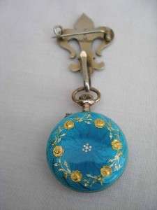 19th Century Silver & Guilloche Enamel Watch & Fleur De Lys Lapel Pin 