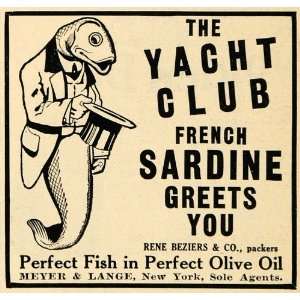 1910 Ad Rene Beziers & Co Yacht Club Olive Oil Sardine   Original 
