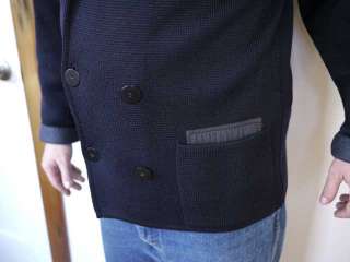 Vintage NAVY Thick Italian WOOL Double Breasted Grandpa CARDIGAN Mens 