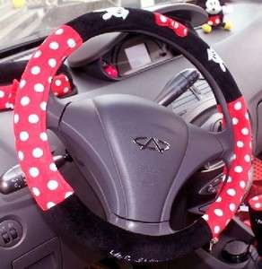   Minnie Mouse Red + Black car Dot Steering Wheel Holder Cover case M