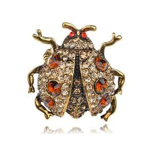  Chubby Big Gold Tone Light Topaz Beetle Insect Bug Crystal 