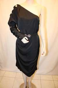 NEW BCBG MAX AZRIA POLYESTER BLACK ONE SLEEVE COCKTAIL DRESS SIZE M 