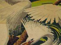   Vintage Barkcloth Fabric Panel Iconic Egrets & Swirl Miami Beach HOT