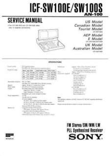 SONY ICF SW100 COMPLETE SERVICE MANUAL SUPPLIED ON CD  