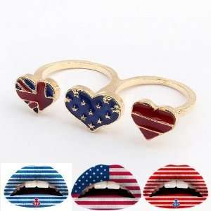The All American Collection Lip Tattoo (9 pieces) & 1 Heart Flag Ring