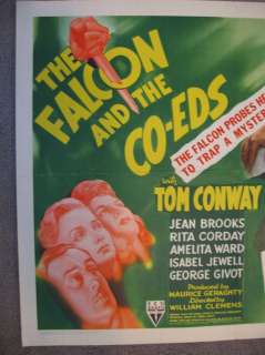 THE FALCON AND THE CO EDS 1943 ORIGINAL 1/2 SHEET MOVIE POSTER TOM 