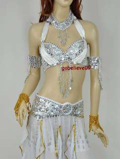 Brand New Belly Dance 2 Pcs Costume Bra&Belt Silver  