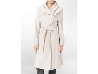 calvin klein womens drama collar wool blend belted coat  