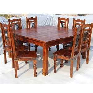  9pc Country Rustic Solid Wood Square Dining Table Chairs 