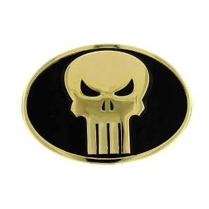  Punisher Oval Belt Buckle Black and Gold 