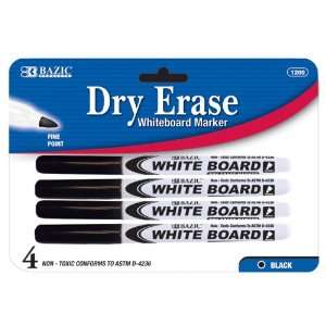  BAZIC Black Fine Tip Dry Erase Marker, 4 Per Pack Office 