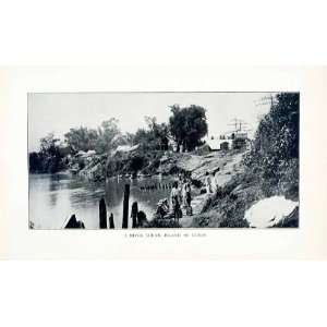  1902 Print River Scene   Original Halftone Print