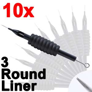 10 DISPOSABLE TATTOO NEEDLE TUBE GRIP ROUND LINER 3RL  