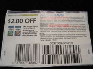 20 SAME P&G 2.00 OFF ONE ALWAYS INFINITY COUPONS EXP1/31/12  