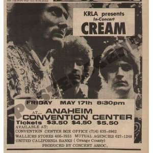  Cream Eric Clapton Newspaper Concert Promo Ad 1968