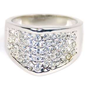  Modern Bling Bling Ring in Silver Tone with Multiple Clear 