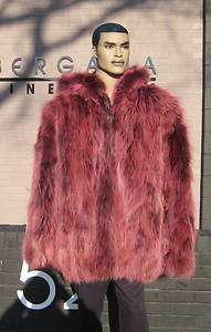   New Mens Burgundy Red Fox Fur Sections Parka Jacket Coat Stroller 60