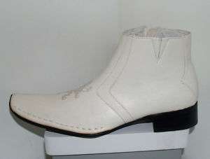 Italian Style Mens White Hi Top Leather Dress Shoes  