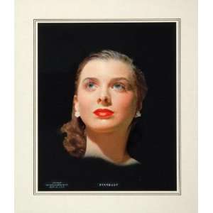  1953 Woman Blue Eyes Pearl Earrings Red Lipstick Print 