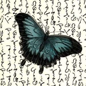  Slate Blue Black Butterfly on Asian Writing Magnets 