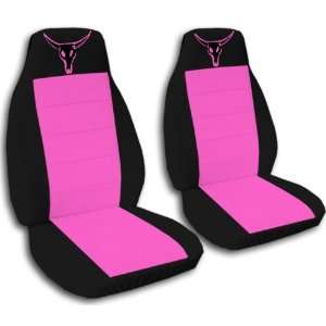  2 Black and hot pink Cow skull seat covers for a 1999 